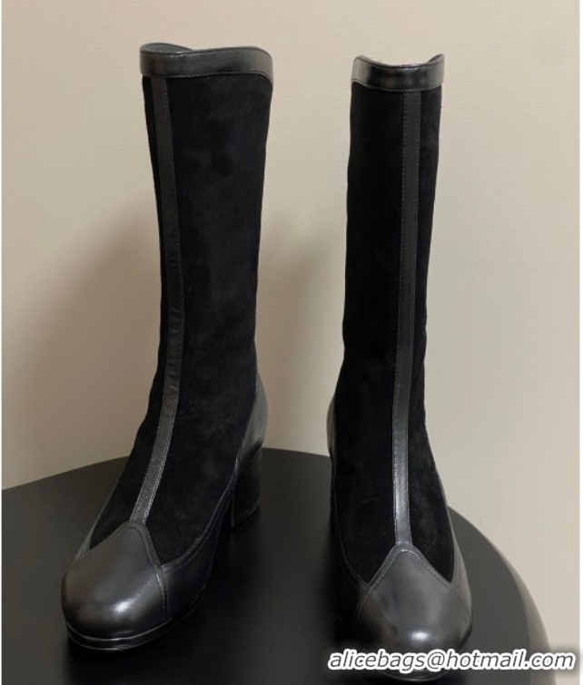 Best Grade Chanel Suede & Lambskin Heel High Boots 5cm Black 2025 G46591