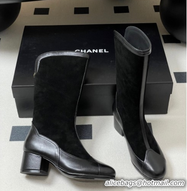 Best Grade Chanel Suede & Lambskin Heel High Boots 5cm Black 2025 G46591