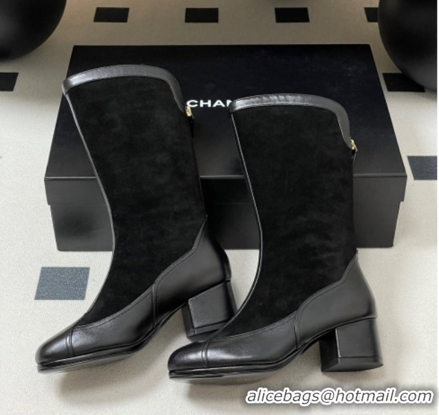 Best Grade Chanel Suede & Lambskin Heel High Boots 5cm Black 2025 G46591