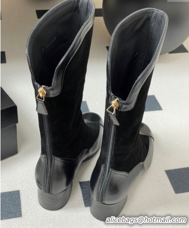 Best Grade Chanel Suede & Lambskin Heel High Boots 5cm Black 2025 G46591