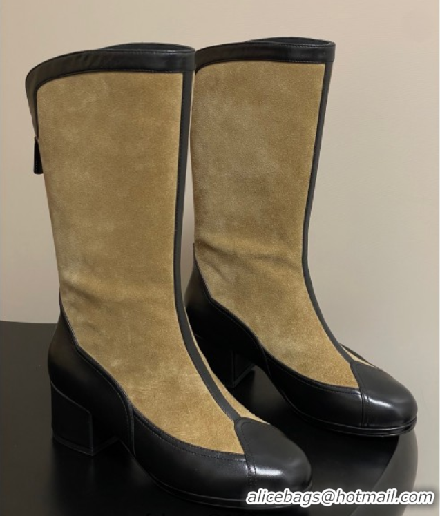 Luxurious Chanel Suede & Lambskin Heel High Boots 5cm Beige 2025 G46591