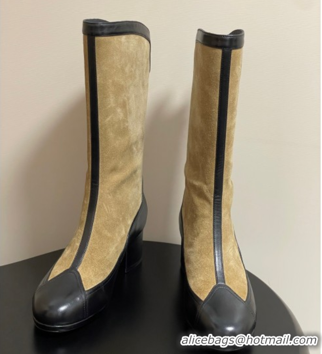 Luxurious Chanel Suede & Lambskin Heel High Boots 5cm Beige 2025 G46591