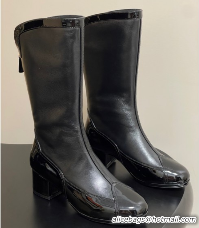 Grade Quality Chanel Patent Calfskin & Lambskin Heel High Boots 5cm Black 2025 G46591