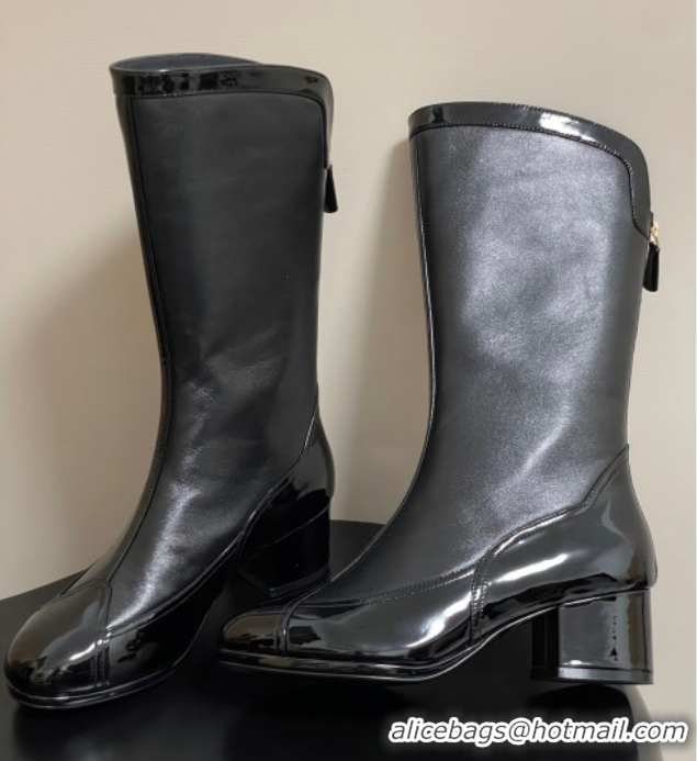 Grade Quality Chanel Patent Calfskin & Lambskin Heel High Boots 5cm Black 2025 G46591