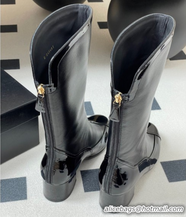 Grade Quality Chanel Patent Calfskin & Lambskin Heel High Boots 5cm Black 2025 G46591