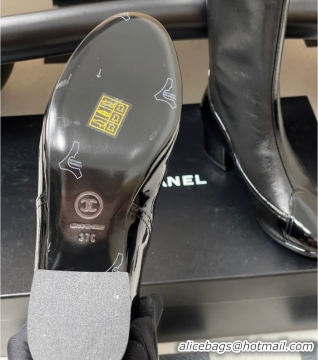 Grade Quality Chanel Patent Calfskin & Lambskin Heel High Boots 5cm Black 2025 G46591