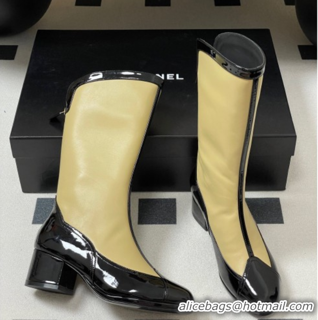 Buy Discount Chanel Patent Calfskin & Lambskin Heel High Boots 5cm Yellow 2025 G46591