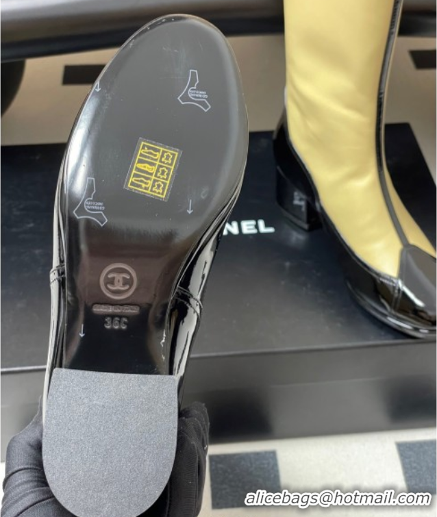 Buy Discount Chanel Patent Calfskin & Lambskin Heel High Boots 5cm Yellow 2025 G46591