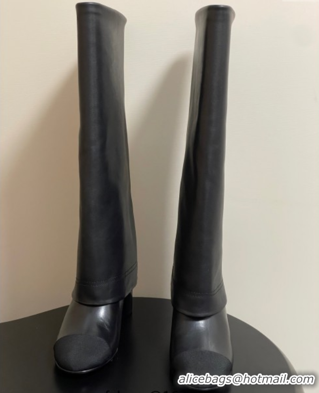 Top Design Chanel Calfskin & Grosgrain Heel High Boots 6cm with Foldover Bootleg Black 2025 CH071516