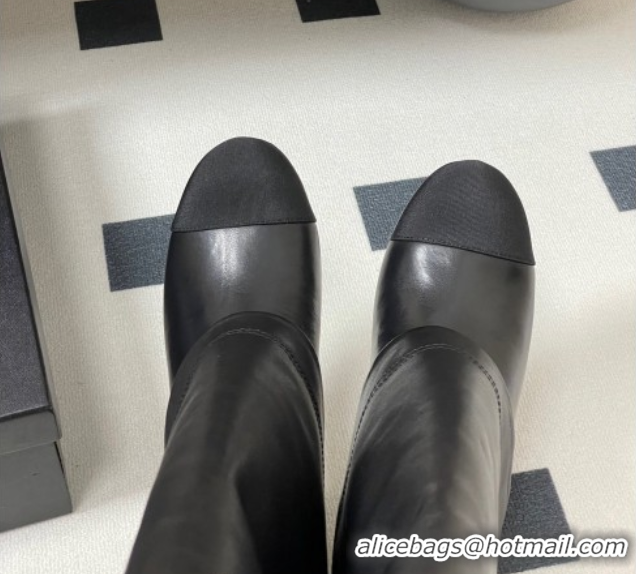 Top Design Chanel Calfskin & Grosgrain Heel High Boots 6cm with Foldover Bootleg Black 2025 CH071516