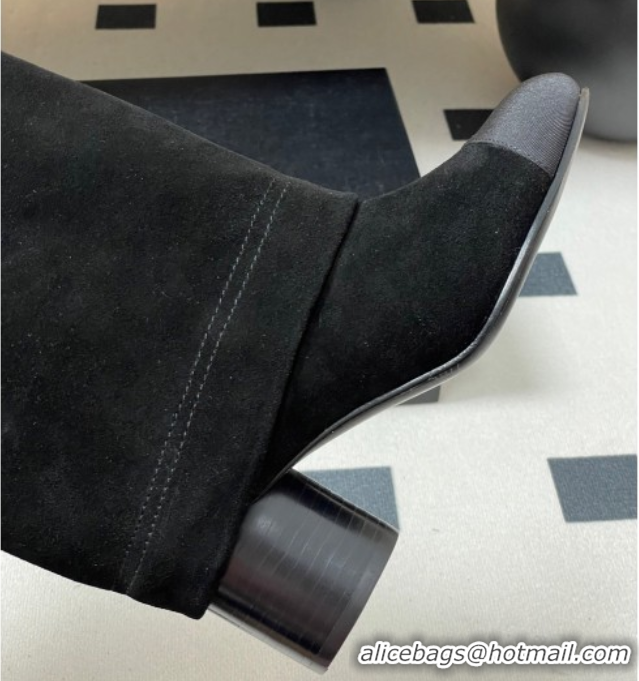 Good Product Chanel Suede & Grosgrain Heel High Boots 6cm with Foldover Bootleg Black 2025 CH071516