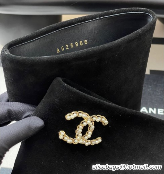 Good Product Chanel Suede & Grosgrain Heel High Boots 6cm with Foldover Bootleg Black 2025 CH071516