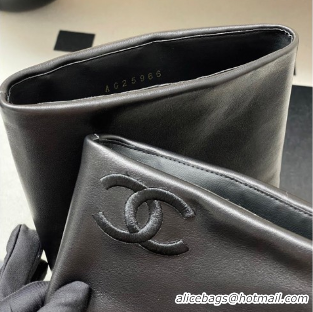 Charming Chanel Calfskin Leather & Grosgrain Heel High Boots 6cm with Foldover Bootleg and Chain Black 2025 CH071517