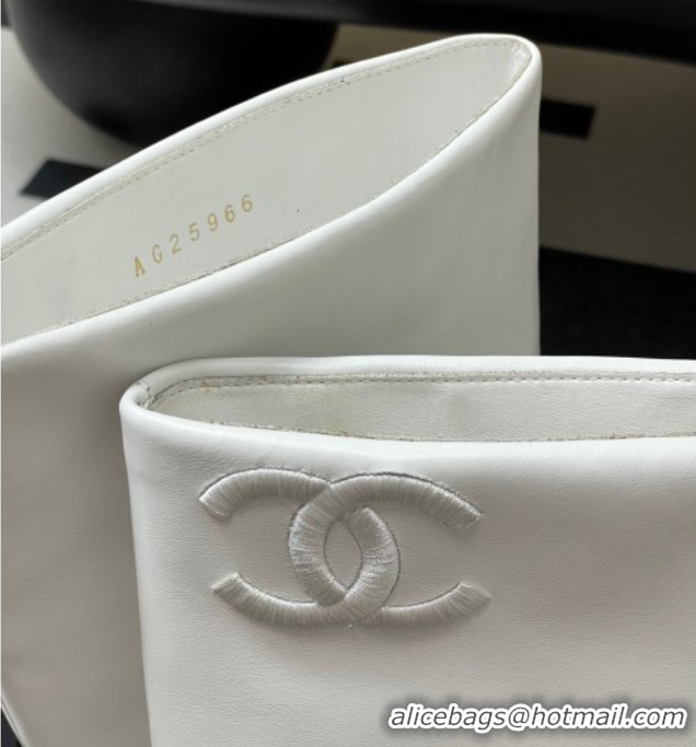 Purchase Chanel Calfskin Leather & Grosgrain Heel High Boots 6cm with Foldover Bootleg and Chain White 2025 CH071517