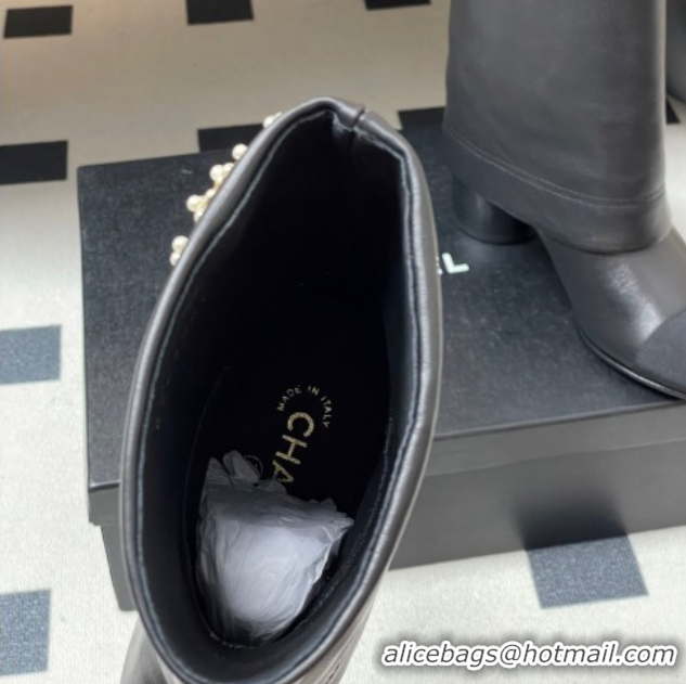 Big Discount Chanel Calfskin & Grosgrain Heel Ankle Boots 6cm with Foldover Bootleg Black 2025 CH071516