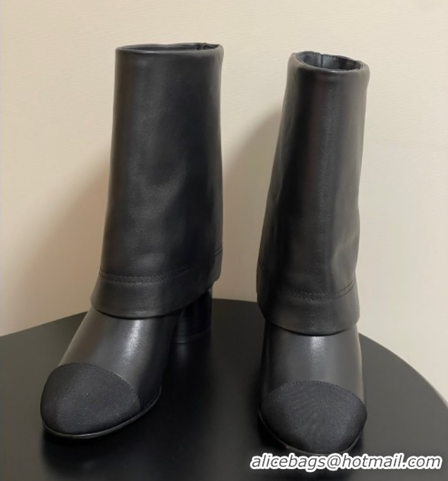 Big Discount Chanel Calfskin & Grosgrain Heel Ankle Boots 6cm with Foldover Bootleg Black 2025 CH071516