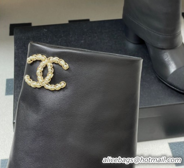 Big Discount Chanel Calfskin & Grosgrain Heel Ankle Boots 6cm with Foldover Bootleg Black 2025 CH071516
