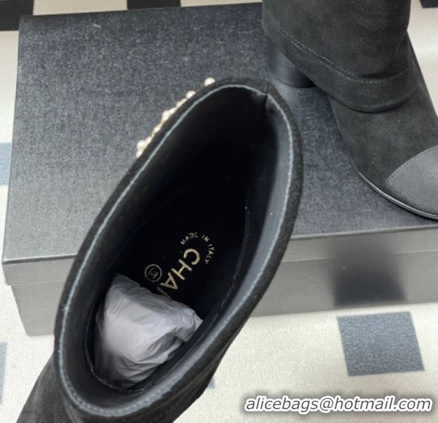 Classic Specials Chanel Suede & Grosgrain Heel Ankle Boots 6cm with Foldover Bootleg Black 2025 CH071516