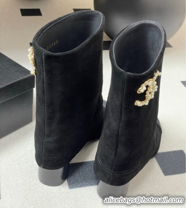 Classic Specials Chanel Suede & Grosgrain Heel Ankle Boots 6cm with Foldover Bootleg Black 2025 CH071516