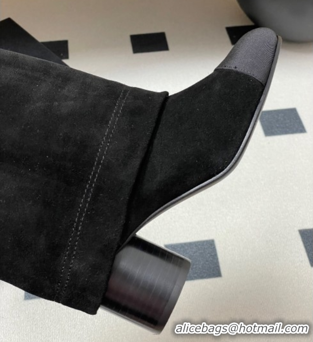 Classic Specials Chanel Suede & Grosgrain Heel Ankle Boots 6cm with Foldover Bootleg Black 2025 CH071516