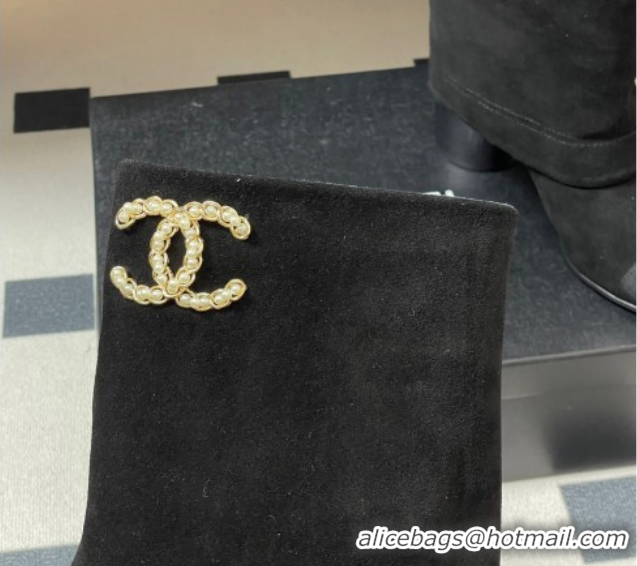 Classic Specials Chanel Suede & Grosgrain Heel Ankle Boots 6cm with Foldover Bootleg Black 2025 CH071516