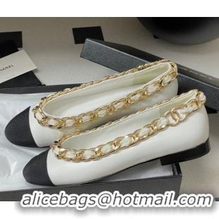 Sumptuous Chanel Lambskin & Grosgrain Ballet Flats with Chain White 2025 CH071518