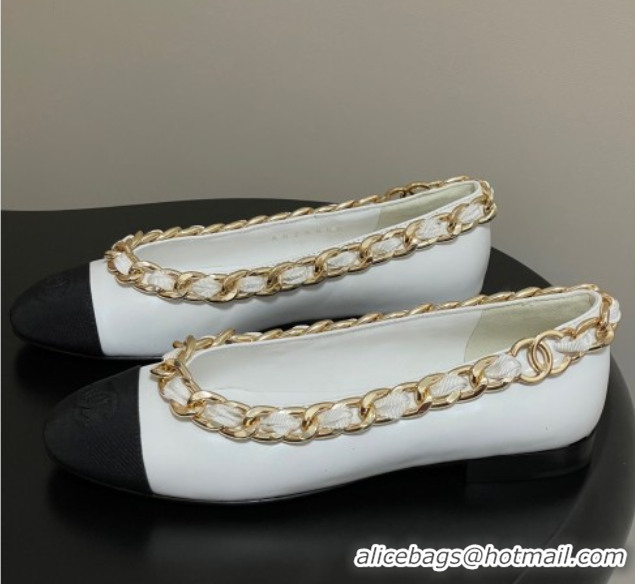 Sumptuous Chanel Lambskin & Grosgrain Ballet Flats with Chain White 2025 CH071518