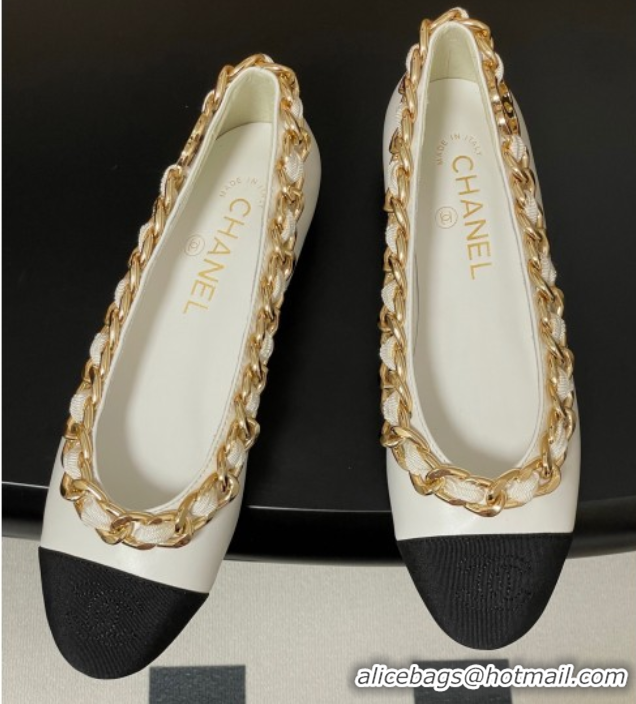 Sumptuous Chanel Lambskin & Grosgrain Ballet Flats with Chain White 2025 CH071518
