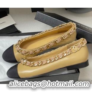 Cheap Price Chanel Lambskin & Grosgrain Ballet Flats with Chain Yellow 2025 CH071518