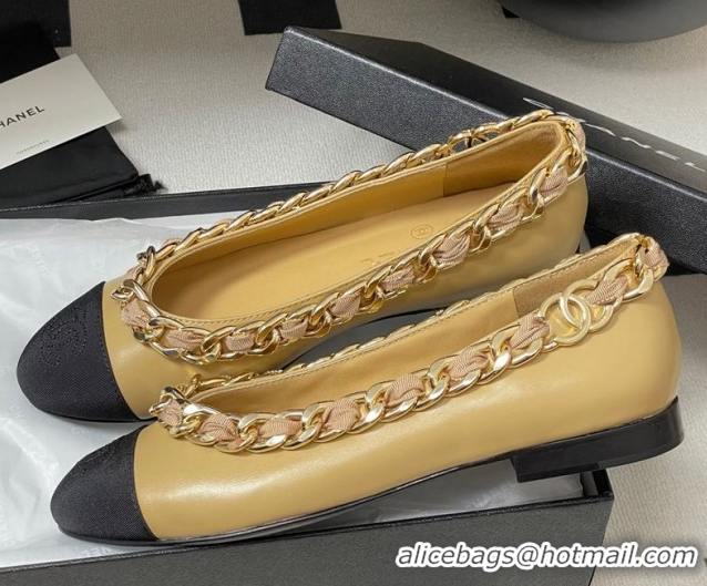 Cheap Price Chanel Lambskin & Grosgrain Ballet Flats with Chain Yellow 2025 CH071518