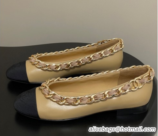 Cheap Price Chanel Lambskin & Grosgrain Ballet Flats with Chain Yellow 2025 CH071518