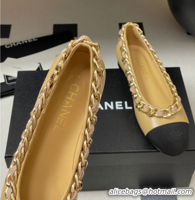 Cheap Price Chanel Lambskin & Grosgrain Ballet Flats with Chain Yellow 2025 CH071518
