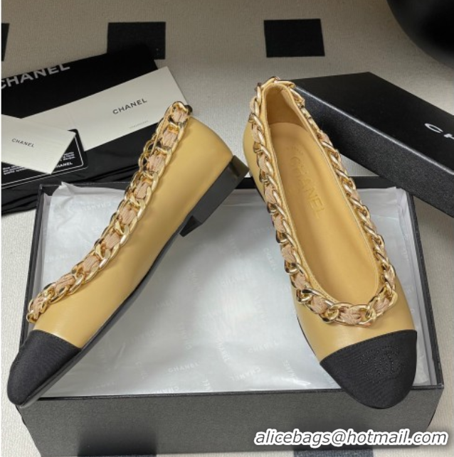 Cheap Price Chanel Lambskin & Grosgrain Ballet Flats with Chain Yellow 2025 CH071518