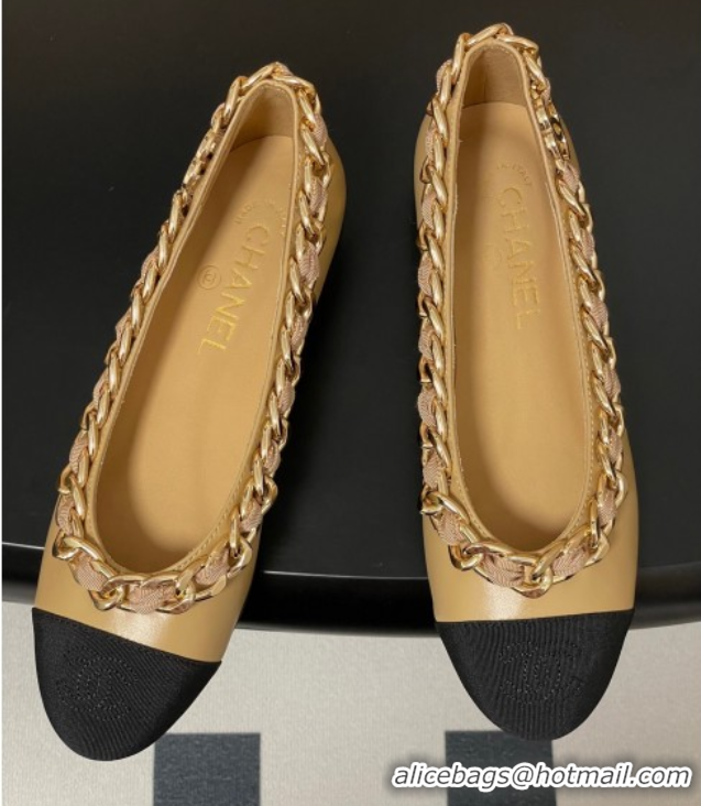 Cheap Price Chanel Lambskin & Grosgrain Ballet Flats with Chain Yellow 2025 CH071518