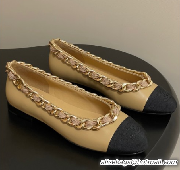 Cheap Price Chanel Lambskin & Grosgrain Ballet Flats with Chain Yellow 2025 CH071518