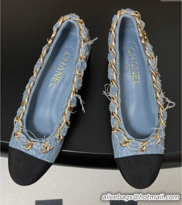 Stylish Chanel Denim & Grosgrain Pumps 5cm with Chain Light Blue 2025 CH071518