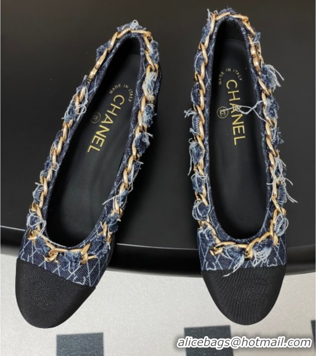 Grade Chanel Denim & Grosgrain Pumps 5cm with Chain Navy Blue 2025 CH071518