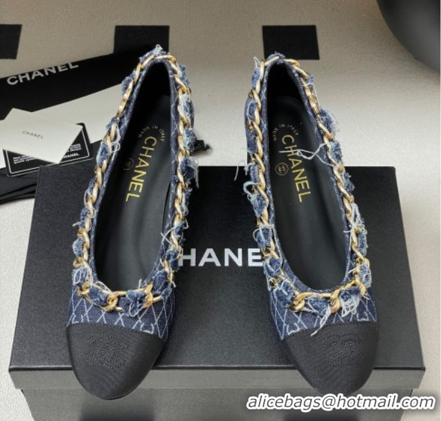 Grade Chanel Denim & Grosgrain Pumps 5cm with Chain Navy Blue 2025 CH071518