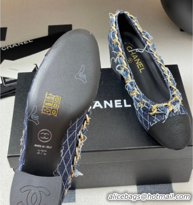 Grade Chanel Denim & Grosgrain Pumps 5cm with Chain Navy Blue 2025 CH071518