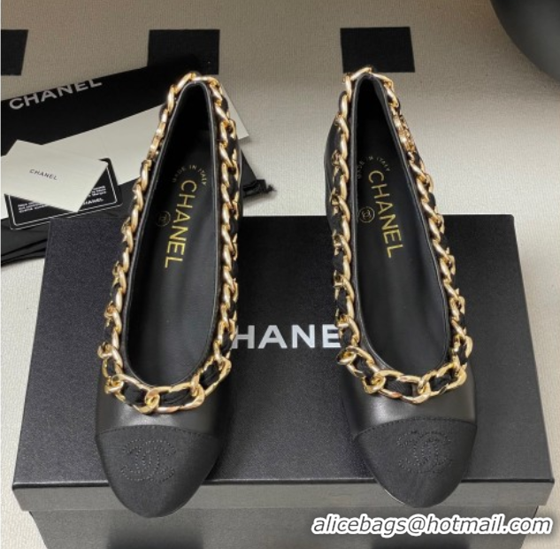 Luxury Cheap Chanel Lambskin & Grosgrain Pumps 5cm with Chain Black 2025 CH071518
