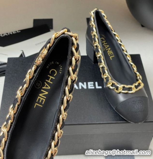 Luxury Cheap Chanel Lambskin & Grosgrain Pumps 5cm with Chain Black 2025 CH071518