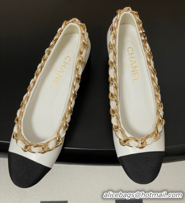 Cheap Chanel Lambskin & Grosgrain Pumps 5cm with Chain White 2025 CH071518