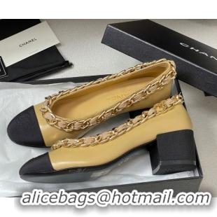 Big Discount Chanel Lambskin & Grosgrain Pumps 5cm with Chain Yellow 2025 CH071518