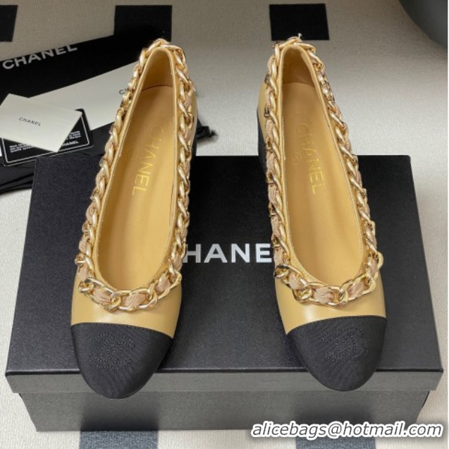 Big Discount Chanel Lambskin & Grosgrain Pumps 5cm with Chain Yellow 2025 CH071518