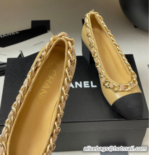 Big Discount Chanel Lambskin & Grosgrain Pumps 5cm with Chain Yellow 2025 CH071518