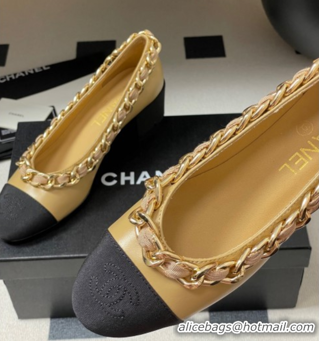 Big Discount Chanel Lambskin & Grosgrain Pumps 5cm with Chain Yellow 2025 CH071518