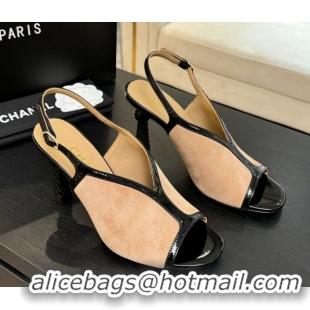 Trendy Design Chanel Suede & Patent Calfskin Heel Sandals 8.5cm Black/Beige 2025 G46538