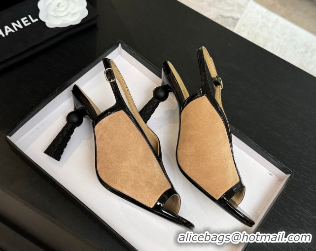 Trendy Design Chanel Suede & Patent Calfskin Heel Sandals 8.5cm Black/Beige 2025 G46538