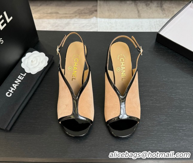Trendy Design Chanel Suede & Patent Calfskin Heel Sandals 8.5cm Black/Beige 2025 G46538