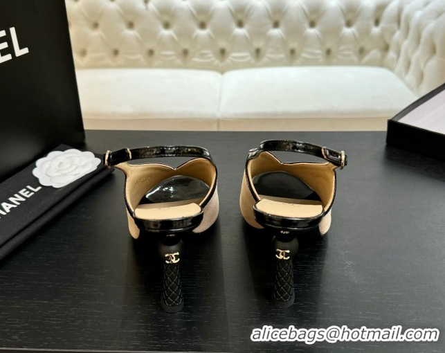 Trendy Design Chanel Suede & Patent Calfskin Heel Sandals 8.5cm Black/Beige 2025 G46538
